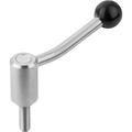 Kipp Adjustable Tension Levers in stainless, with ext. thread, 20°, inch K0109.1A41X60